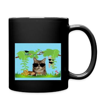 Lunch box or mask cool cat and sloth - Full Colour Mug - black - Right