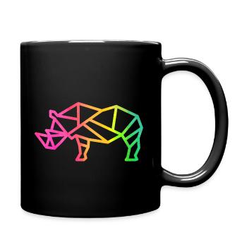 Rainbow Rhino - Colourful Geometric Rhino Design - Full Colour Mug - black - Right