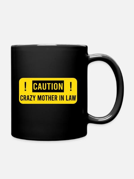 Caution! Crazy mother in law! Schwiegermutter - Ensfarvet krus - sort