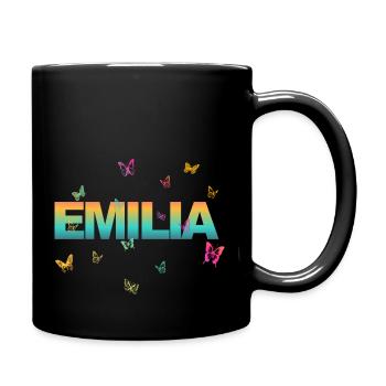 Emilia - Beautiful name with butterflies, girls - Full Colour Mug - black - Right