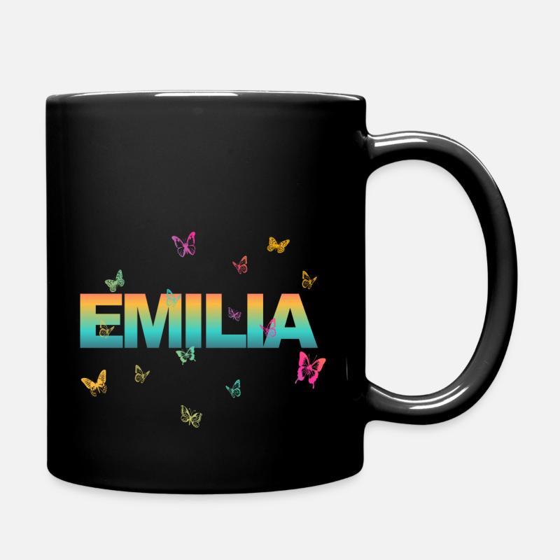 Emilia - Schöner Name mit Schmetterlingen, Mädchen - Tasse einfarbig - Schwarz