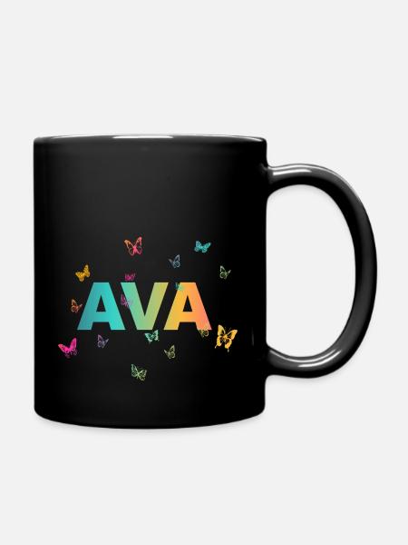 Ava - Beautiful name with butterflies - Full Colour Mug - black