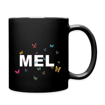 Mel - Beautiful name with butterflies, girls - Full Colour Mug - black - Right