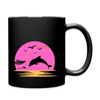 Dauphin Coucher Soleil Rose Aventure Fille Femme - Mug uni - noir - Droite
