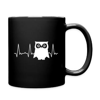 Herzschlag Eule - Tasse einfarbig - Schwarz - Rechts