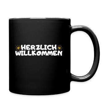 Herzlich Willkommen Herz Liebe - Tasse einfarbig - Schwarz - Rechts
