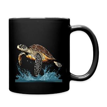 Schildkröte die fliegt - Tasse einfarbig - Schwarz - Rechts