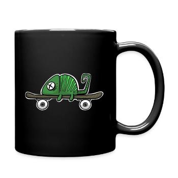 Chameleon on a skateboard. For skaters and fans - Full Colour Mug - black - Right