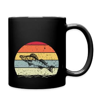 Vintage Zander Angeln Retro – Perfekt für Fischer - Tasse einfarbig - Schwarz - Rechts