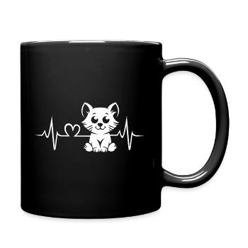 Cat Heartbeat – Cute Cartoon Cat Motif - Full Colour Mug - black - Right