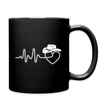 Herzschlag mit Cowboyhut - Tasse einfarbig - Schwarz - Rechts
