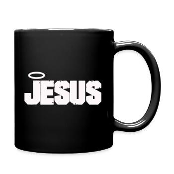 Jesus Schriftzug mit Heiligenschein - Tasse einfarbig - Schwarz - Rechts
