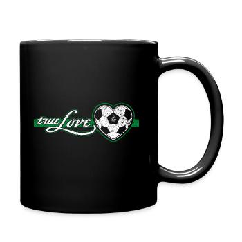 « True Love » coeur de football vert - Mug uni - noir - Droite