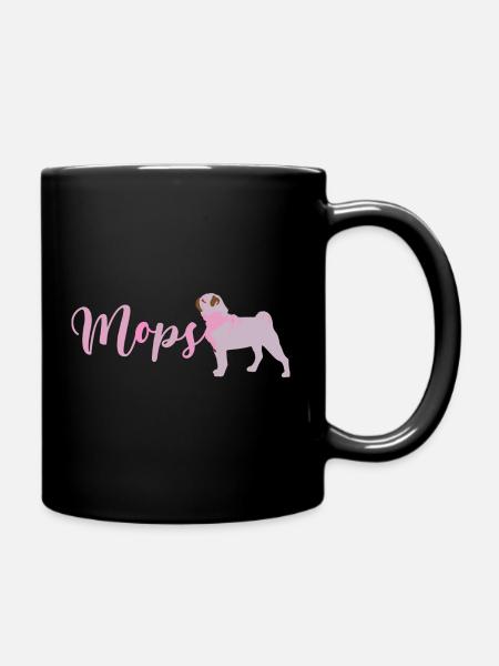 Mops, Hund, pink ,illustration, Malerei, Graffiti - Tasse einfarbig - Schwarz