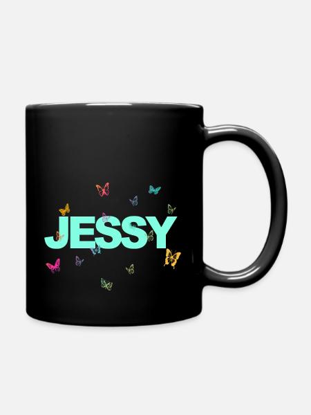 Jessy - Schöner Name mit Schmetterlingen, Mädchen - Tasse einfarbig - Schwarz