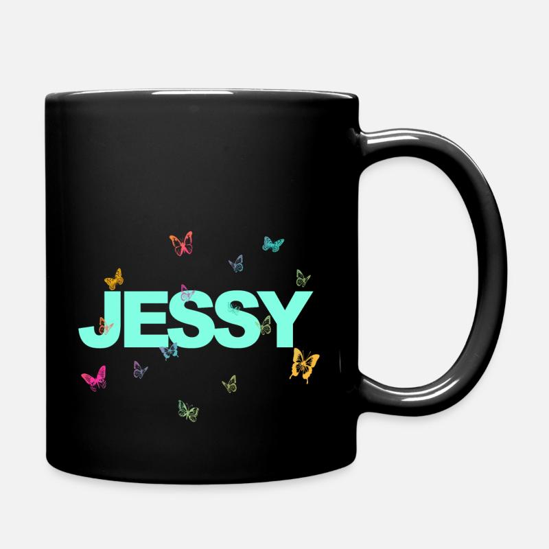 Jessy - Schöner Name mit Schmetterlingen, Mädchen - Tasse einfarbig - Schwarz