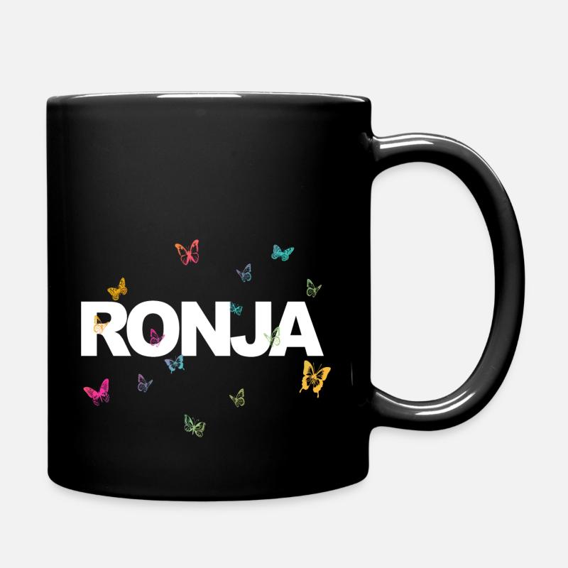 Ronja - Schöner Name mit Schmetterlingen, Mädchen - Tasse einfarbig - Schwarz