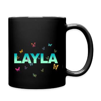 Layla - Schöner Name mit Schmetterlingen, Mädchen - Tasse einfarbig - Schwarz - Rechts