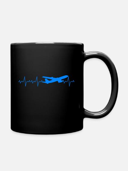 Herzschlag Flugzeug Flugzeuge - Tasse einfarbig - Schwarz