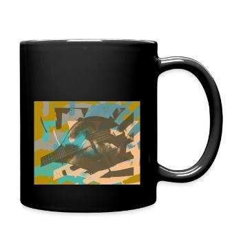 Mandoline - Pop Art Grafik oliv blau - Tasse einfarbig - Schwarz - Rechts