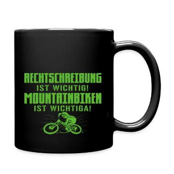 Mountainbiken wichtiger - MTB Mountainbike - Tasse einfarbig - Schwarz - Rechts