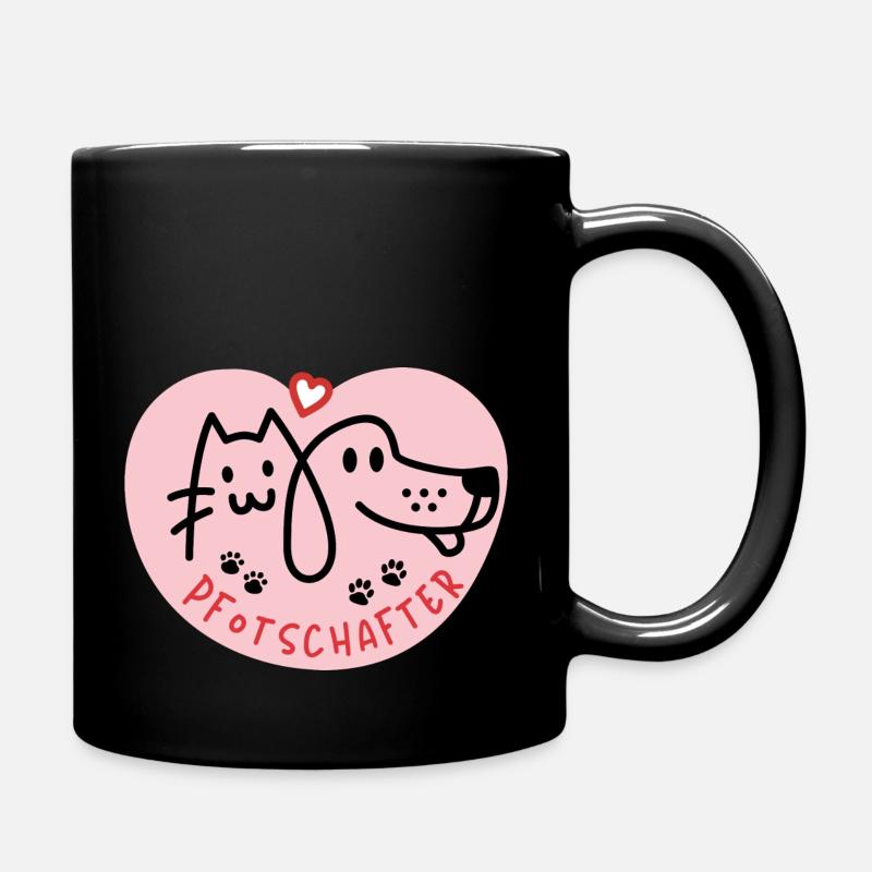 Pfotschafter Design Hund und Katze Herz - Tasse einfarbig - Schwarz