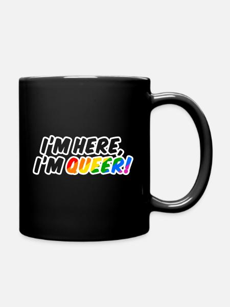 Queer is here! - Ensfarvet krus - sort