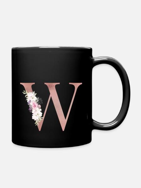 Personalisierbar Monogramm W Floral - Tasse einfarbig - Schwarz