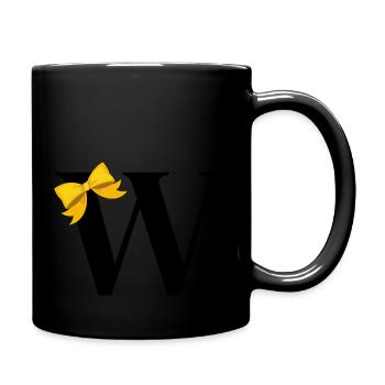 Buchstabe mit gelber Schleife - Tasse einfarbig - Schwarz - Rechts