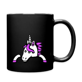 Einhorn Hinter Zaun Mauer Tasche Süß Klein Gemalt - Tasse einfarbig - Schwarz - Rechts