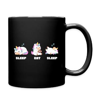 Sleep Eat Sleep – Humorous Kawaii Unicorn Adorned - Full Colour Mug - black - Right