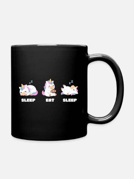 Sleep Eat Sleep – Humorous Kawaii Unicorn Adorned - Full Colour Mug - black