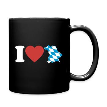 J’aime la Bavière | Cœur avec carte bleu-blanc - Mug uni - noir - Droite