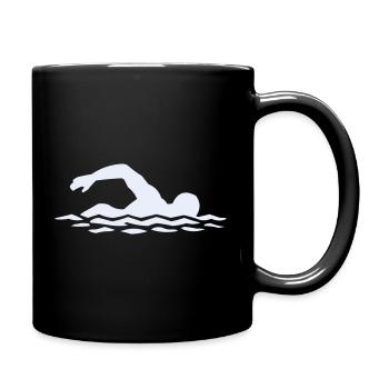 Schwimmer Silhouette im Wasser - Tasse einfarbig - Schwarz - Rechts