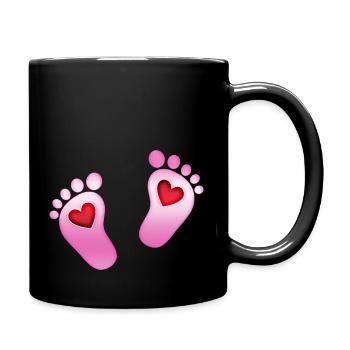 Baby Pieds coeur bébé empreinte maman fille rose pieds - Mug uni - noir - Droite