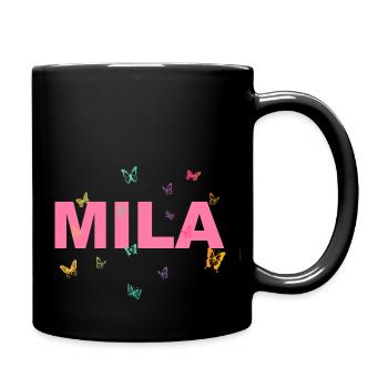 Mila - Beautiful name with butterflies, girls - Full Colour Mug - black - Right