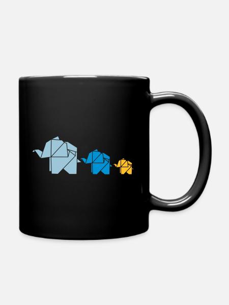 Origami, Elefant, Familie, Natur, Tier, Geschenk - Tasse einfarbig - Schwarz