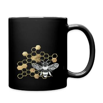 Bienenstock mit Blattgold - Tasse einfarbig - Schwarz - Rechts