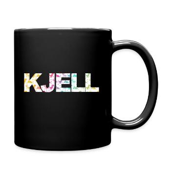 KJELL - Beautiful boy name with cute dinosaurs - Full Colour Mug - black - Right