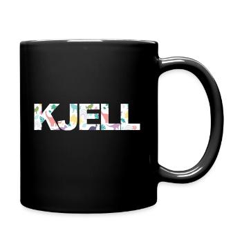 KJELL - Beautiful boy name with cute dinosaurs - Full Colour Mug - black - Right