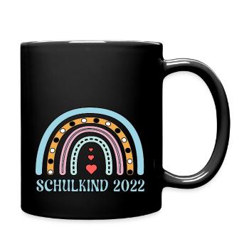 Schulkind 2022 Schulanfang Regenbogen Einschulung - Tasse einfarbig - Schwarz - Rechts