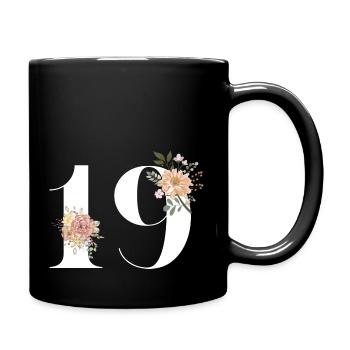 Blumen zum 19-jährigen Jubiläum (Geschenk von 19 Jahren) - Tasse einfarbig - Schwarz - Rechts