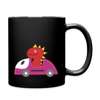 Red dinosaur and pink swagg car - Full Colour Mug - black - Right
