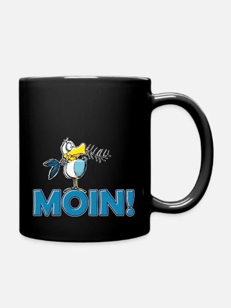 lustige Moin Möwe mit Gräte - Tasse einfarbig - Schwarz
