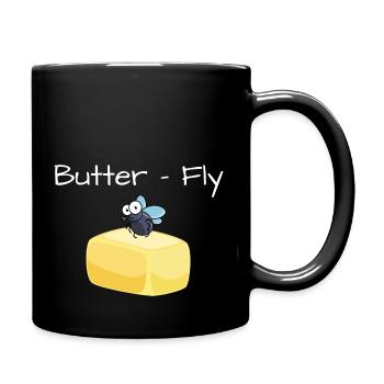 Butter und Fliege, Schmetterling - Tasse einfarbig - Schwarz - Rechts