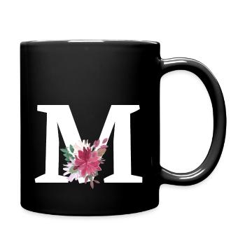 Buchstabe m blumig - Tasse einfarbig - Schwarz - Rechts