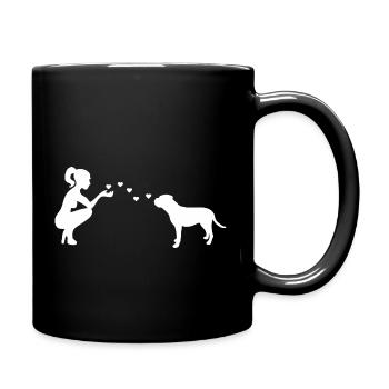 Old English Bulldog mit Frau - Tasse einfarbig - Schwarz - Rechts