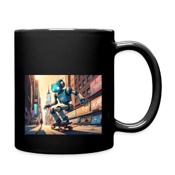 Comic Robot Kids Series - On the skateboard in NY - Full Colour Mug - black - Right