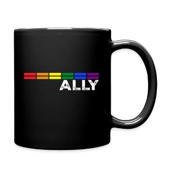 Proud Ally Bars Equality LGBTQ Rainbow Flag Gay - Full Colour Mug - black - Right