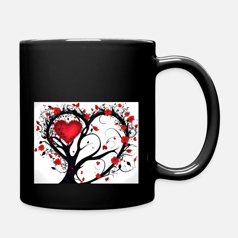 schwarzer Baum mit rotem Herz und Herzblättern - Tasse einfarbig - Schwarz